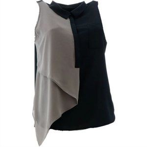 NWT HAUTE HIPPIE TRIBE COLLARED TANK W/CHEST POCKET BLACK XXS